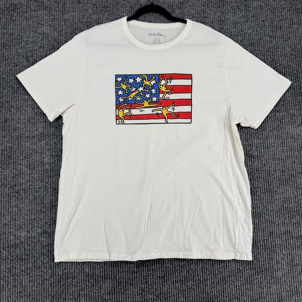 Keith Haring American Flag Graphic T-Shirt Men's XL White Fourth of July
